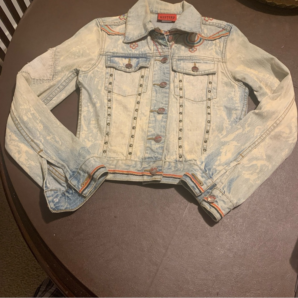 Western Denim Bank Jacket Womens Small Indian RARE Vintage